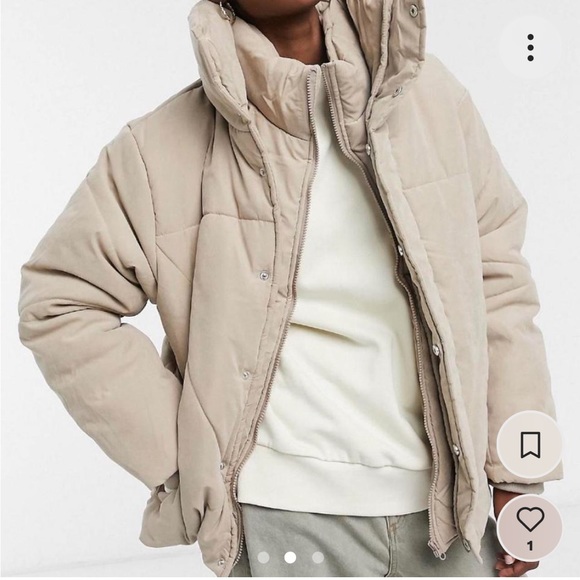 UNISEX Beige Collusion Puffer Jacket - Picture 2 of 4